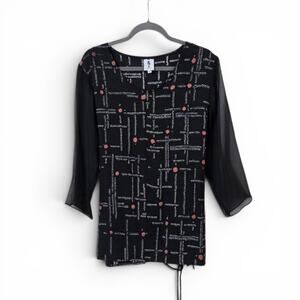 Yasuko Art to Wear Black White Pink Kimono Material Silk Blouse, Small/Medium